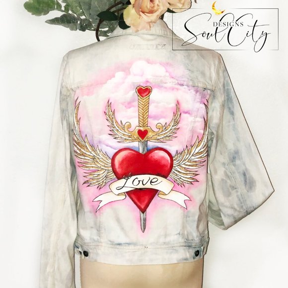 Custom hand painted "Love" Jean Jacket - Picture 3 of 4